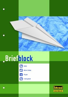 Idena Briefblock DIN A4, 4-fach gelocht, 70g/m², 50 Blatt (5er Spar-Pack, blanko)