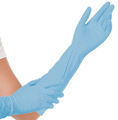 Franz Mensch Premium-Nitril-Einwegandschuh, 500-Top-Einmal- Schutzhandschuhe, Untersuchungshandschuhe puderfrei extra lang 40cm, latexfrei, Größe:L