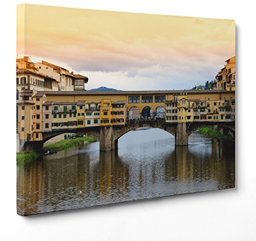 ConKrea QUADRO SU TELA CANVAS - INTELAIATO - PRONTO DA APPENDERE - Ponte Vecchio - Firenze - Toscana Italia - 30x40cm - Senza Cornice - (cod.3332)
