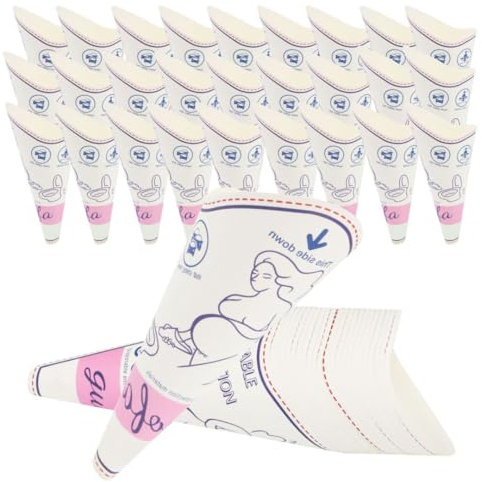 Female Urinal, 50Pcs Disposable Urinal for Women Portable Urinal Standing up for Women Waterproof Paper Standing Pee Funnel for Pregnant, Wounded, Travel, Camping, Outdoor Activitie