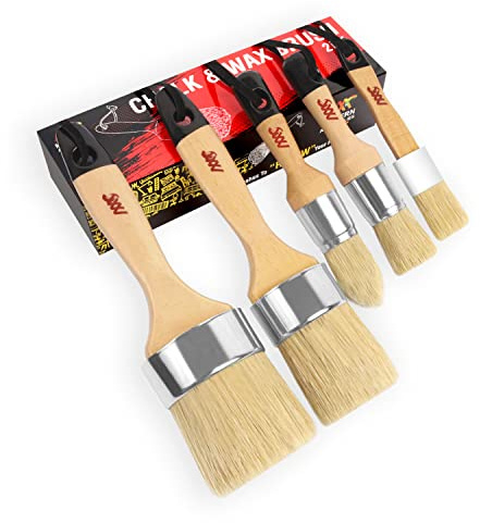 Chalk Wax Paint Brush 5 st set inklusive 3 små penslar för möbelmålning och 2 stora kritborstar, borst målarpenslar set kompatibel med Annie Sloan kritfärg, fusion mineralfärg