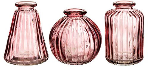 Sass & Belle Pink Glass Bud Vases - Set of 3 - Glass Vases for Table Decoration, Mini Flower Vase for Home, Table Decor, Sass and Belle Decorative Design, Pink Vase