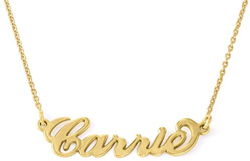 MYKA Personalisierte Kleine Carrie Namenskette aus Sterling Silber 925 - Vergoldet - Anpassbar Typenschild Name Schmuck Geschenk für Damen - Mutter - Freundin
