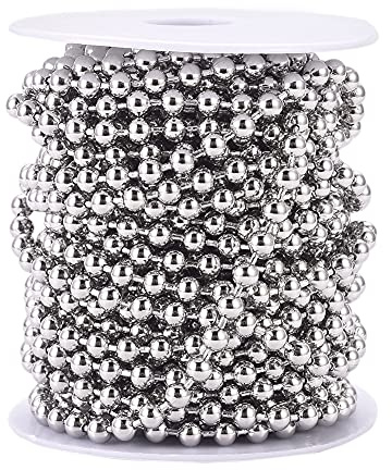 FASHEWELRY Edelstahl-Kugelketten, 90 m, 5 mm, Metallperlen, Zugkette, Verlängerung für DIY-Schmuckherstellung (Edelstahlfarbe)