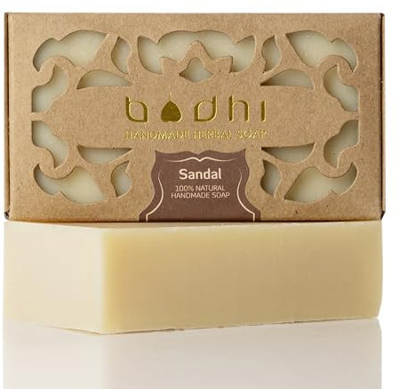 Bodhi® Naturseife SANDELHOLZ 100g / mit Pflanzenextrakten und ätherischen Ölen, für trockene Haut, Handgemacht, Geschenkverpackung/Bio & Vegan