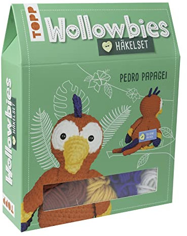 Frech Wollowbies Häkelset Papagei: Anleitung und Material für einen bunten Papagei zum Selber-Häkeln. Mit Holzknopf und Stofflabels zum Individualisieren. Fertiges Modell ca. 12 cm