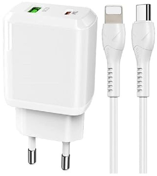 SHLOK Blue Power Schnellladegerät, USB C, 20 W, USB-Kabel 1 m, Weiß, kompatibel mit i-Phone 13/13 Pro/13 Mini/13 Pro max/12/12 Mini/12 Pro/12, ProMax/11/XS/XR/X/8/7/6s/6/5s/5c/SE, iPad/iPod