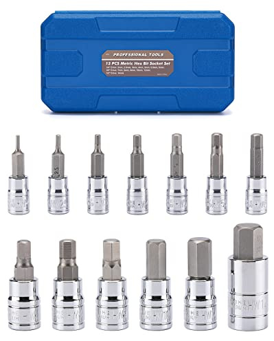 Mayouko 13PCS Metric Hex Bit Socket Set, CR-V Allen Bit Socket Kit, S2 Steel, 2mm - 14mm, 1/4, 3/8 & 1/2 Drive, H2-H14