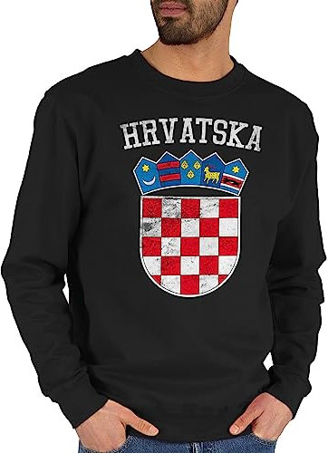 Sweater Pullover Sweatshirt Herren Damen - Fußball EM WM - Kroatien Wappen Hrvatska Krotatisch - XS - Schwarz - europameisterschaft croatia pulli fussball croatian fu ball kroatisch em- fanartikel