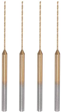 sourcing map 4Pcs Mini Hélicoïdal Foret 0.6mm Micro Gravure Forets Haute Vitesse Acier 2.35mm Jarret Titane Recouvert pour Bricolage Résine Ambre et Bois