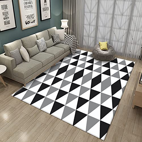 Teppich küchen teppiche,Langlebiger, Waschbarer Teppich, Schwarz, Grau, Weiß, Geometrisches Dreiecksdesign bettvorleger,wohnungs deko 200x300cm