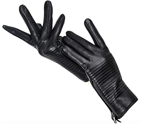 Modische, hochwertige Handschuhe, schwarzes Leder, Damen-Lederhandschuhe, bequeme warme Damen-Winterhandschuhe