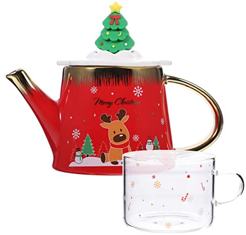 Zerodeko 1ensemble Théière Et Tasse Céramique De Noël Service De Thé Décoré Pour Célébrations Festives Accessoire De Table Élégant Pour Vos Fêtes De Fin Année