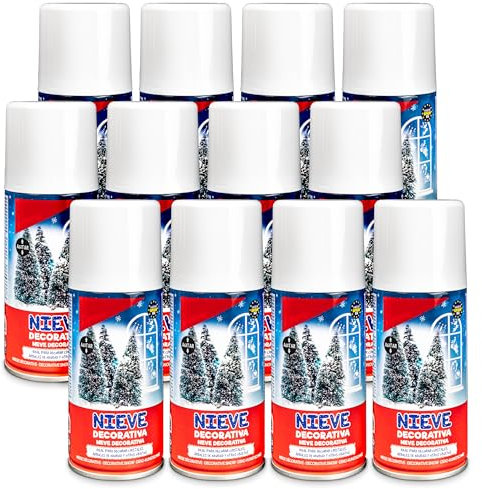 BESCH Espuma Nieve Artificial Spray Decoración Navidad para Arbol, Pulverización de Nieve, Bote Spray Efecto Nieve, Copos de Nieve (A-Nieve Decorativa 150ml, Pack 12)