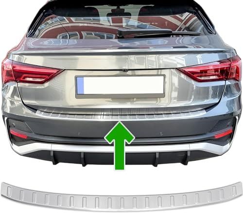 Protège-pare-choc arrière compatible avec Audi Q3 SPORTBACK | F3 | À partir de 2019+ Acier inoxydable mat Protection brossée pour le bord du coffre de charge