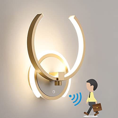 KZT LED Wandleuchte mit Bewegungsmelder Moderne Wandlampe Innen Warmweiß Flurlampe 8W Acryl Wandbeleuchtung Sensorleuchte für Balkon Hotel Treppe Gang Garage Deckenleuchte mit Bewegungssensor