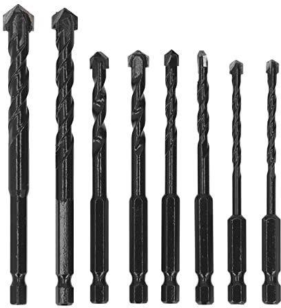 Steinbohrer, 8-teiliger Steinbohrer Schlagbetonbohrer Hartmetall 6,35 Mm Sechskantschaft Schwarz Set Kit 5-12 Mm, Jobber-Bohrer