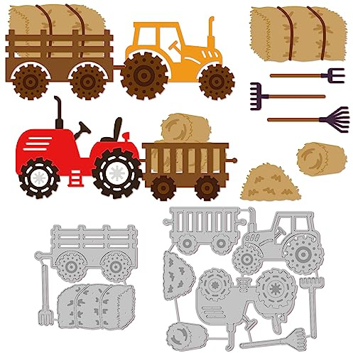 GLOBLELAND Strohkarren-Stanzformen, Bauernhof, Heuhaufen, LKW, Landwirtschaftliche Werkzeuge, Karbonstahl, Prägeschablonen, Vorlage Für Dekorative Prägung, Papier, Karten, DIY, Scrapbooking, Album