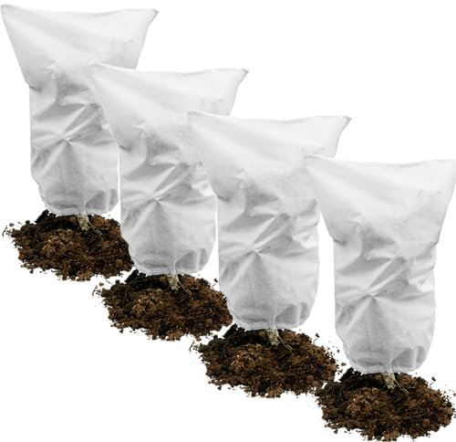 Muzhira 4pcs Plant Fleece Frost Protection Jackets, 50gms 80cm x 100cm Winter Garden Fleece Bag, Plant Cover for for Potted Plant Winter Plant Protection, From Birds and Insects - White