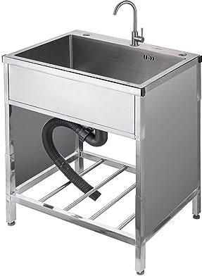 Lavello da Cucina Indipendente Cucina da Esterno Giardino Esterno Lavando Lavello Inox Lavandino a Mano Bacino Singolo con Rubinetto per Garage Ristorante Cantina Interni Esterni ( Color : Round fauce