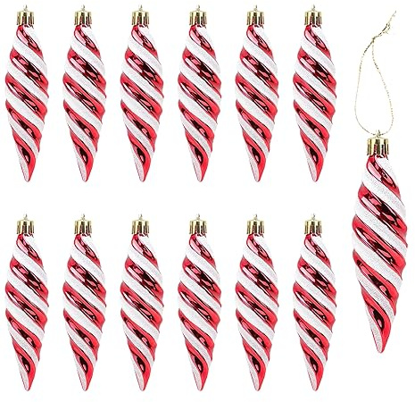 DAHI - Juego de 12 colgantes de árbol de Navidad con brillo, diseño de piña y bola, color rojo para decoración de árbol de Navidad (rojo-B)