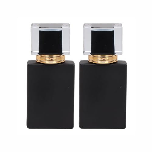 JITEM Paquete de 2 botellas de spray de perfume cuadradas de vidrio negro, 50 ml/1,69 oz, pulverizador de colonia de viaje, atomizador de perfume recargable vacío, contenedor de artículos de tocador