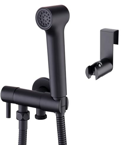 Faustina Bidet Handbrause Persönliche Hygiene Set für Toilette WC Badzimmer, Aufsatz Armatur mit Verstellbare Spritzpistole Bidetbrause, Wandmontage Messing Matte Schwarz