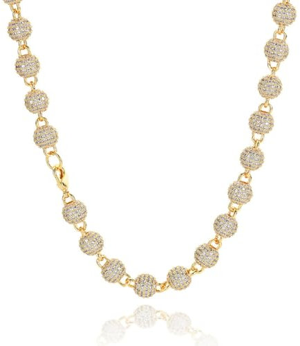 ICEDIAMOND 14K Iced Out 8mm Kugelkette Halskette, 18''-24'' vergoldeter Urban Style Bright CZ Diamant Hip Hop Schmuck für Männer (18'', Gold)