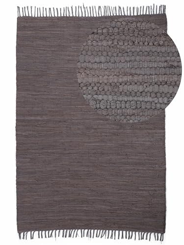 carpetfine Kelim Chindi Uni Mauve 140x200 cm | Moderner Teppich für Wohnzimmer und Küche