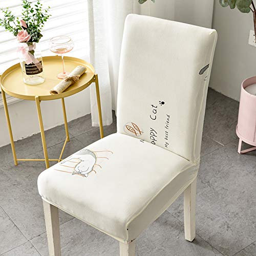 Stuhlhussen Beige Süße Katze Stuhlbezug Stretch Abnehmbare Stuhlhussen 6er Set Waschbar Stuhlhussen Schwingstühl für Bankett Deko Hochzeit Party Stuhlhusse(6er Set)