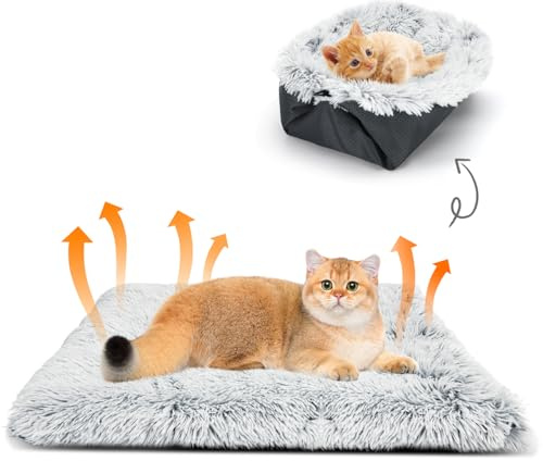 Nobleza Cat Bed, 2 in 1 Cats Beds for Indoor Cats, Foldable Kitten Nest Cat Cushion, Fluffy Pet Kitten Beds for Indoor Kittens, Pet Bed Mat for Small Dogs Puppy Kitty 60x50cm Grey