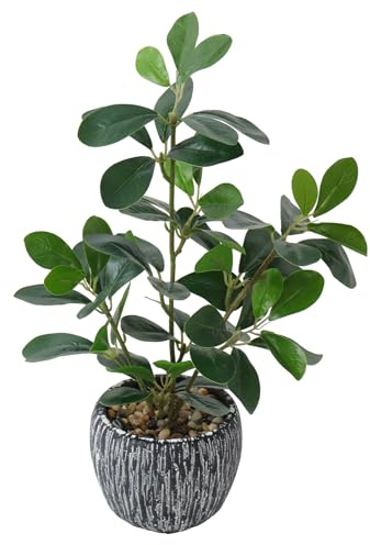 LOMOHOO Artificial Plants in Pots Greenery with Rustic Black Clay Planter | Greenery Fake Plant Potted, Faux Plants for Indoors Bathroom Bedroom Kitchen Office Table Desk Decor