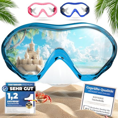 KIDVERSE Taucherbrille Kinder mit Nase - Panorama Tauchmaske - Geprüfte Schwimmbrille Kinder - Schwimmmaske mit Nase für Mädchen & Jungen - wasserdichte Kindertaucherbrille