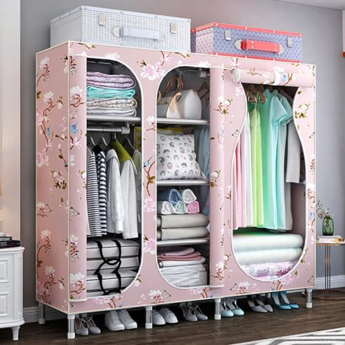 BOKNI Metall-Kleiderbügel, tragbarer Kleiderschrank, Kleider-Hängegarderobe, selbsttragender Kleiderschrank mit Oxford-Stofffutter, 145 x 45 x 168 cm Kleiderschrank für zu Hause, Stoff-Kleiderschr