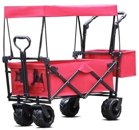 CCYENG Trolley-Wagen Zusammenklappbarer Wagenwagen Mit Baldachin Wagenrädern Tragbarer Klappwagen Verstellbare Griffe Strand Garten Sport Campingwagen Gartenwagen