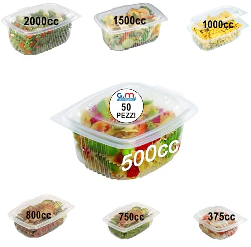 G.M. DISTRIBUZIONE 50 Vaschette per Alimenti Caldi Ondabox - Formato 500 Ml - Contenitori Ermetici per Alimenti Caldi, Salvaliquidi, Riutilizzabili - Contenitori per Microonde