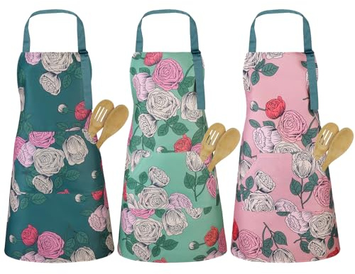 Candcamp 3 Pcs Floral Aprons with 2 Pockets for Women