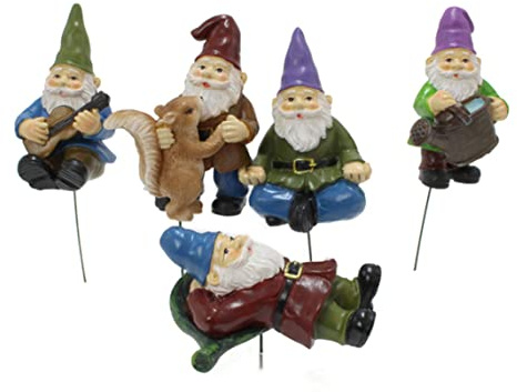 Peosaard Garden Decorations Stick, Garden Stakes Ornaments Plant Decorations Stick Resin Gnomes Figurine Gnome Garden Statues Decorations for DIY Yard Lawn 5PCS, Pot Decorations Sticks