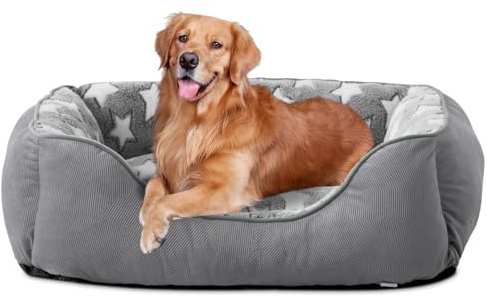 FURTIME Hundebett Mittelgroße Hunde, Hundekorb Waschbar Hundekörbchen rutschfeste, Hundebetten Flauschig Hundematratze mit Erhöhte Ränder Weiches, Hundesofa für Hunde Katze, Grau/Sterne, 76x61x23cm