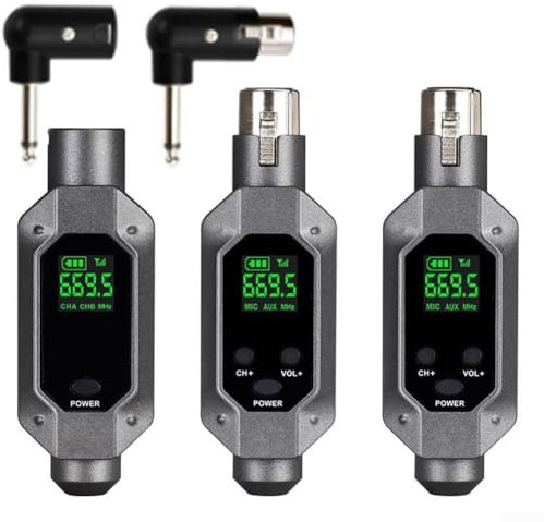 Zoegneer Kabelloses Mikrofon-Konverter-System für dynamische Mikrofone, XLR-Sender und Empfänger mit wiederaufladbarem Akku, 80 m kabellose Reichweite (1 in 2)
