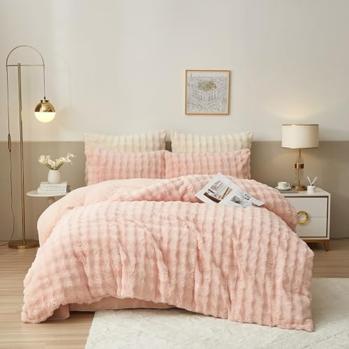 Luowei Ropa de cama de felpa de invierno de 135 x 200 cm, color rosa cálido, acogedora, mullida, de forro polar, ropa de cama de lujo reversible para niña, funda nórdica con cremallera y funda de