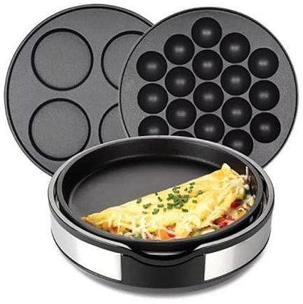OmePS Mini Pancakes Maker, 3 In 1 Crepe Maker Nonstick, Detachable Non-stick Plates, 5-Speed Temperature Control Adjustment, Even Heating, for Fried Eggs, Steak, Takoyaki, Grill, Pancakes