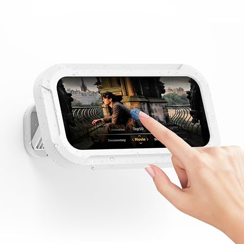 Funda Impermeable Móvil para Ducha, Soporte de Pared para Teléfono, 360° Rotación Ajustable Caja de Teléfono para Ducha con 3 Ganchos Adhesivos Fuertes, Funda para Baño de hasta 7 Smartphone, Blanco