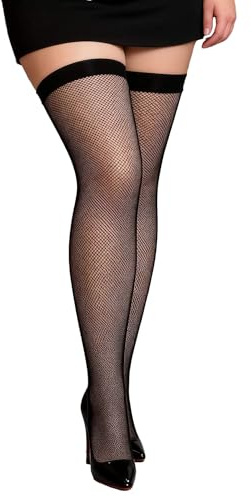comeondear Strumpor Elastiska Strumpor Kvinnor Plus Size Lager Nät Hot Strumpor Strumpebandsstrumpor, Svart, L-XXL