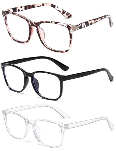 3PCS Blue Light Blocking Glasses, Anti Blue Light Gaming Glasses Anti Eyestrain and UV Glare Glasses Computer Screen Filter Glasses Fashion Fake Eyeglasses with 4PCS Microfiber Glasses Cloth