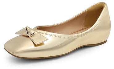 DREAM PAIRS Ballerines Femme à Petit Talon Compensé, Bout Carré Confortable, Chaussures Élégantes pour Mariage, Cérémonie, Soirée ou Bureau,Size 40.5,Or-Métallisé,SDFA2309W