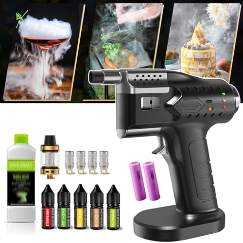 Kit De Fumoir à Cocktail avec Liquide à Bulles/Huile Essentielle, Pistolet à Bulles Fumé Portatif, Infuseur à Fumée, Bulle De Cuisine pour Cocktails Et Aliments