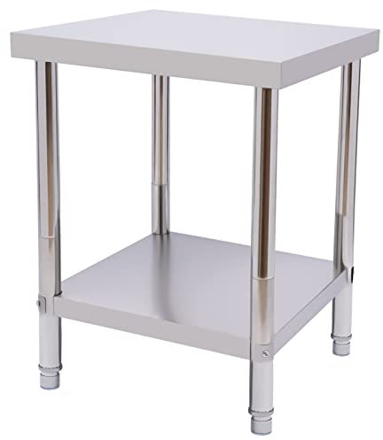 Qussse Tavolo da lavoro in acciaio inox, 60 x 45 cm, tavolo da cucina Gastro, tavolo in acciaio inox, 2 livelli, fino a 400 kg, per tagliare la cucina