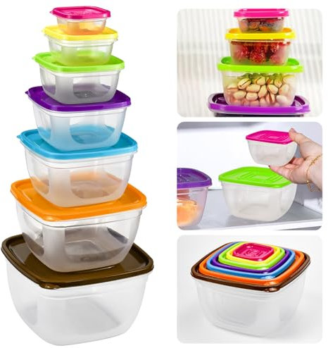 KYYGKY Juego de 7 tarros de almacenamiento, 4200/2600/1500/1000/550/300/100 ml, recipientes herméticos para alimentos y organización, aptos para lavavajillas y microondas