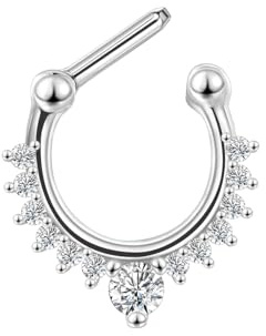 Lantine Septum Piercing Ring Edelstahl, 16G (1,2 mm), 8 mm/10 mm, Silber/Gold/Schwarz/Roségold, mit rundem Zirkonia, für Septum, Helix, Knorpel, Rook, Conch, Samtbeutel